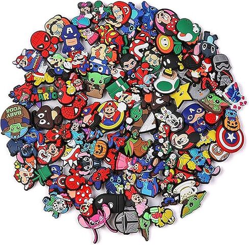 100-Piece Mario Shoe Charms Bulk for Croc Boys Girls, Cute Cartoon Toddler Shoe Charms Pins for Cric Kids, Shoe Decoration Accessories No-Repeat in Kuwait
