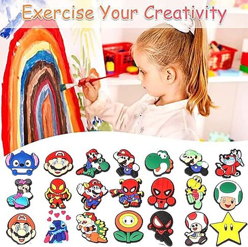 100-Piece Mario Shoe Charms Bulk for Croc Boys Girls, Cute Cartoon Toddler Shoe Charms Pins for Cric Kids, Shoe Decoration Accessories No-Repeat in Kuwait
