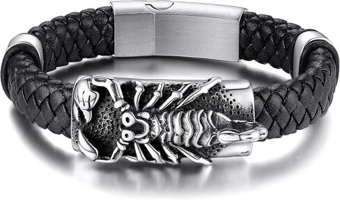 KeyStyle Stainless Steel Braided Leather Bracelet for Men, Punk Cuff Bangle Magnetic Clasp 7.1'', 8.3'', 9 Inches Wristband, Black in Kuwait