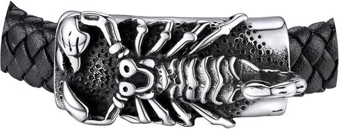 KeyStyle Stainless Steel Braided Leather Bracelet for Men, Punk Cuff Bangle Magnetic Clasp 7.1'', 8.3'', 9 Inches Wristband, Black in Kuwait