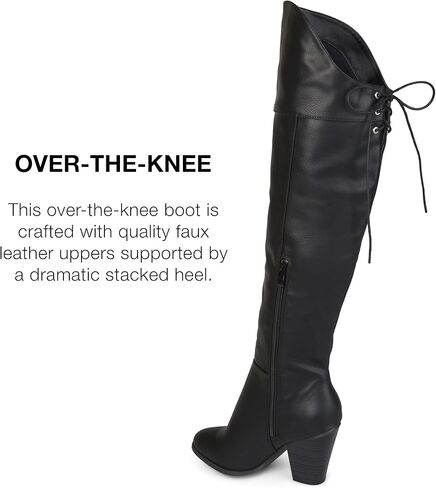 Brinley Co. حذاء نسائي من الجلد الصناعي برباط فوق الركبة باللون الأسود، مقاس 7.5 سم عند الساق in Kuwait