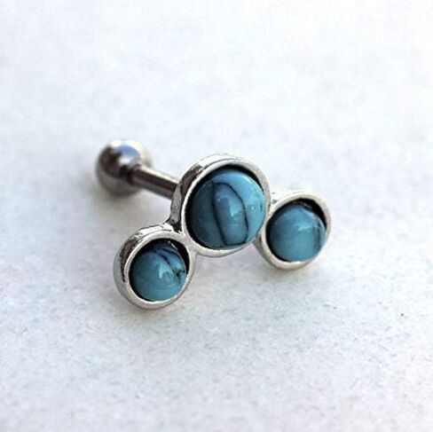 Amelia Fashion 16 Gauge Triple Turquoise Cartilage Earring Externally Threaded 316L Stainless Steel in Saudi Arabia