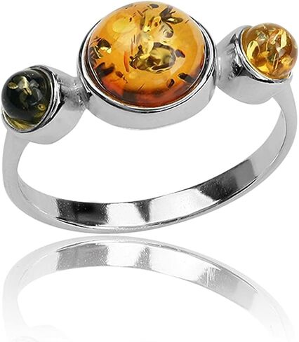 Ian and Valeri Co. Multicolor Amber Sterling Silver Three Round Stones Ring in Saudi Arabia