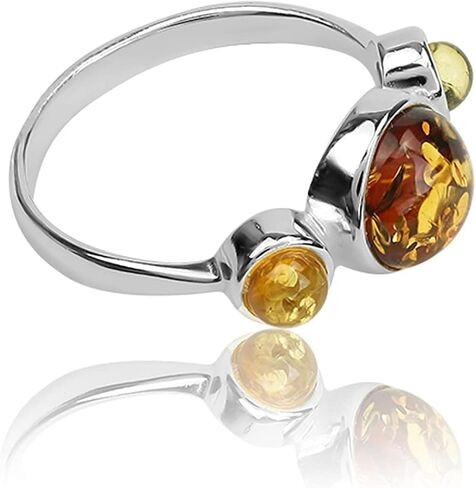 Ian and Valeri Co. Multicolor Amber Sterling Silver Three Round Stones Ring in Saudi Arabia