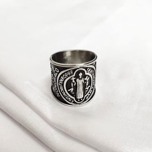 St. Benedict Exorcism Holy Brand Band Ring for Men Women Boys Christian Saint Jesus Cross Protection Domineering Exorcism Ring Knuckle Middle Bands Religious Gift Stainless Steel Catholic Roman Demon Ghost Hunter Comfort Fit Jewelry in Saudi Arabia