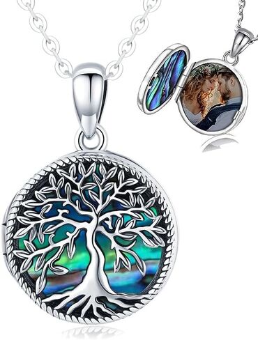 قلادة Aniu شجرة الحياة/الجبل للنساء والرجال من الفضة الإسترلينية على شكل صدفة أذن البحر وشجرة الجبال وقلادة تحمل صورًا وصور شجرة العائلة ومجوهرات الطبيعة التذكارية من حجر القمر in Kuwait