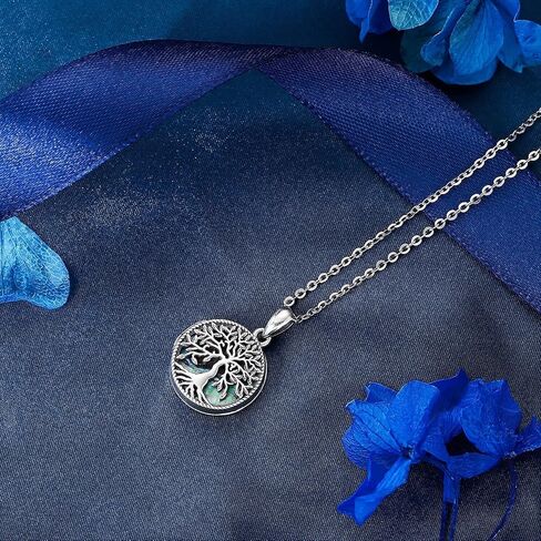 قلادة Aniu شجرة الحياة/الجبل للنساء والرجال من الفضة الإسترلينية على شكل صدفة أذن البحر وشجرة الجبال وقلادة تحمل صورًا وصور شجرة العائلة ومجوهرات الطبيعة التذكارية من حجر القمر in Kuwait