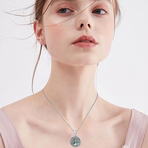 قلادة Aniu شجرة الحياة/الجبل للنساء والرجال من الفضة الإسترلينية على شكل صدفة أذن البحر وشجرة الجبال وقلادة تحمل صورًا وصور شجرة العائلة ومجوهرات الطبيعة التذكارية من حجر القمر in Kuwait