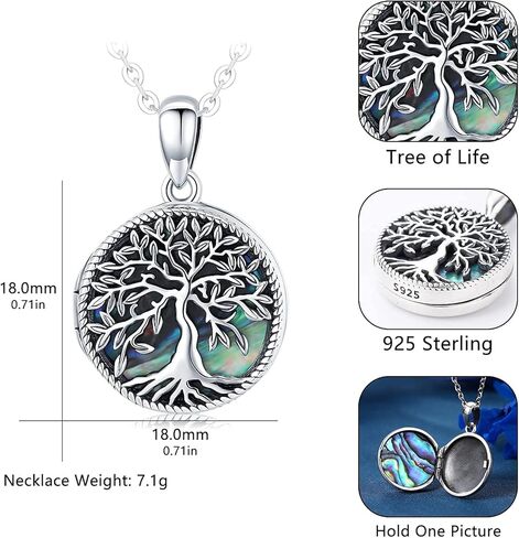 قلادة Aniu شجرة الحياة/الجبل للنساء والرجال من الفضة الإسترلينية على شكل صدفة أذن البحر وشجرة الجبال وقلادة تحمل صورًا وصور شجرة العائلة ومجوهرات الطبيعة التذكارية من حجر القمر in Kuwait