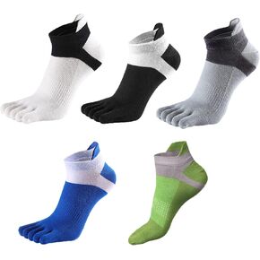 جيه جيه ليف جوارب اصابع القدم، 5 ازواج من جوارب اصابع القدم للرجال للجري من القطن بخمسة اصابع للمشي، اسود ورمادي وابيض واخضر وازرق، مقاس واحد in Kuwait