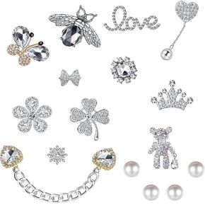 Bling Shoe Charms for Women, 16 Pack Aesthetic Silver Designer Jewel Charms for Adults, Cool Pearl Rhinestone Shoe Decoration Charms with Chain, Cute Metal Gems Shoe Charm, Diamond Shoe Accessories in Saudi Arabia