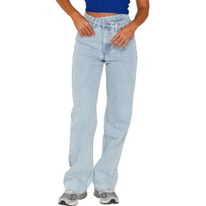 Astylish Womens Baggy Wide Leg Casual Jeans Crossover Waisted Stretchy Boyfriend Y2K Denim Pants