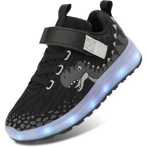 Toddler Sneakers Light Up Shoes for Boy Girl with Hook and Loop Comfortable Led Shoes Non-Slip Dinosaur Shark Shoes Little Kid
