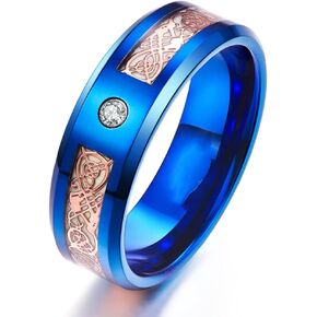 8mm Glow in The Dark Dragon Ring Royal Blue Stainless Steel Wedding Band Celtic Dragons Aurora Luminous Ring in Kuwait