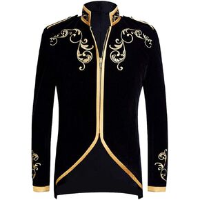 PYJTRL Mens Stylish Court Prince Black Velvet Gold Embroidery Blazer Suit Jacket in Kuwait