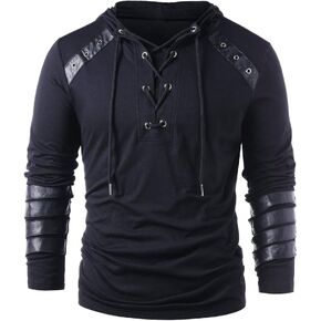 Adults Medieval Gothic Steampunk Hoodie Shirt Mens Victorian Retro Lace Up Pullover Sweatshirt Long Sleeve in Kuwait