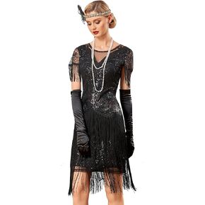 PrettyGuide Women's 1920s Gatsby Dress Long Fringe Vintage Sequin Art Deco Cocktail Flapper Dress with Sleeves in Kuwait