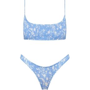 VOLAFA Women's Triangle Bikini Smocked Textured Scoop Frilled Print Ruched Elastic Swimsuit Two Piece Bathing Suit