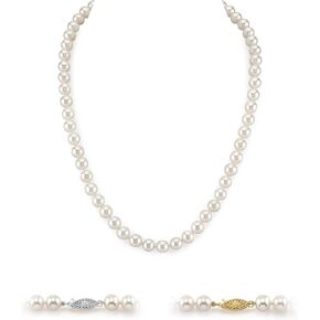 The Pearl Source 14K Gold AAA Quality White Freshwater Cultured Pearl Necklace for Women in 24" Matinee Length