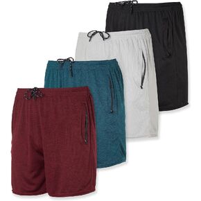 Real Essentials 4 Pack: Men's 5" Mesh Quick-Dry Running Shorts with Zipper Pockets & Drawstring (Available in Big & Tall)