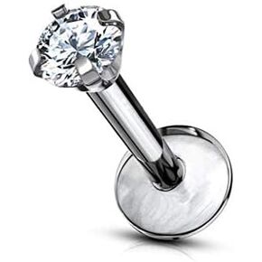 16 g Titanium Internally Threaded Tragus Piercing Jewelry CZ Top Flat Back Piercing Nose Studs Earring, Helix, Cartilage, Labret, Monroe for Women or Men