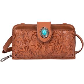 LAVAWA Women's Crossbody Handbag Small Vintage, Ladies Wallet Western Adjustable Phone Purse Clutch Turquoise Concho Embossed