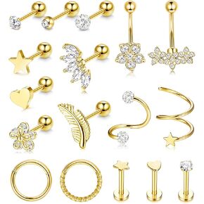 ORAZIO 17Pcs Cartilage Earrings for Women Surgical Steel Tragus Helix Daith Rook Conch Piercing Jewelry 16G Earrings in Saudi Arabia
