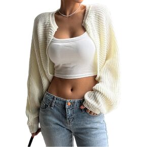 GORGLITTER Women's Long Sleeve Bolero Shrug Open Front Knit Cropped Cardigan Sweater Shrugs