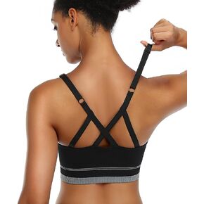 ANGOOL Strappy Sports Bras for Women, Longline Medium Support Yoga Bra Wirefree Padded Sports Bra with Adjustable Straps