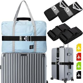 2-in-1 Travel Belt for Luggage Straps, 2PCS Adjustable Belt for Bag Luggage, Travel Belt for Luggage Over Handle, Travel Belts for Luggage with 2 One Word Luggage Belt & 4 Silica Gel Luggage Tag in Kuwait