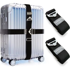 LEEVANOO 2-Pack Luggage Straps for Suitcases Travel Belt Suitcase Strap,Travel Belt for Luggage, Luggage Belt, Elastic Straps with Adjustable Alloy Buckles，Ladies Men's Travel Accessories (Black) in Kuwait