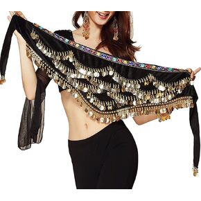 Women Belly Dance Hip Scarf with Coins