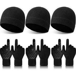 SATINIOR 6 PCS Winter Warm Beanie Hat Fleece Cap and Touchscreen Thermal Anti-Slip Gloves
