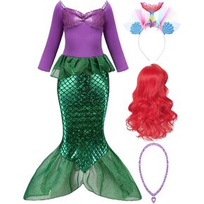 Oumbivil Little Mermaid Ariel Costume for Grils Halloween Costumes Princess Dress Cosplay with Wig,Headband,Necklace Gloves in Saudi Arabia