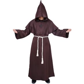 Myir JUN Monk Robe Medieval Friar Monk Priest Hooded Robe Cloak Halloween Tunic Hooded Uniform Monk Costume Cosplay Costume in Saudi Arabia