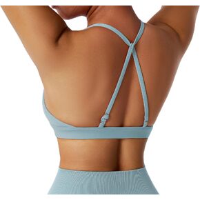 RXRXCOCO Backless Sports Bra for Women Spaghetti Strap Padded Workout Yoga Bra