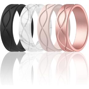ThunderFit Silicone Wedding Bands for Women, Infinity Design - 6mm Wide - 1.8mm Thick