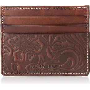 Lucky Brand Men's Leather Embossed RFID Card Case, Brown, OSFA