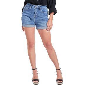 Women's Vintage High Rise Rolled Cuff Shorts with Lycra in Kuwait