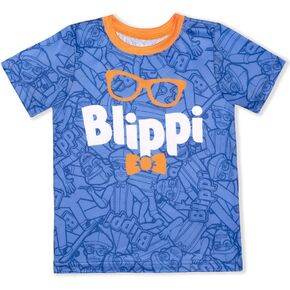 تي شيرت Blippi للأولاد بأكمام قصيرة للرضع والأطفال الصغار – أزرق/برتقالي