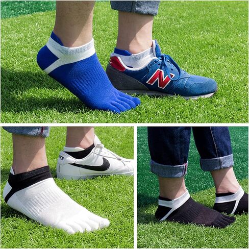جيه جيه ليف جوارب اصابع القدم، 5 ازواج من جوارب اصابع القدم للرجال للجري من القطن بخمسة اصابع للمشي، اسود ورمادي وابيض واخضر وازرق، مقاس واحد in Kuwait