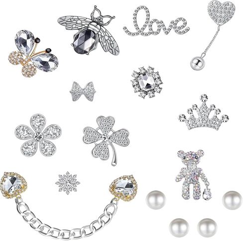Bling Shoe Charms for Women, 16 Pack Aesthetic Silver Designer Jewel Charms for Adults, Cool Pearl Rhinestone Shoe Decoration Charms with Chain, Cute Metal Gems Shoe Charm, Diamond Shoe Accessories in Saudi Arabia