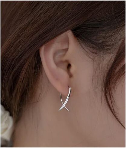 Silver Hoop Earrings for Women, Minimalist Sterling Silver Jewelry, Small Silver Hoops, Front Back Earrings, Unusual, Edgy 925 Silver Hoop Earrings in Saudi Arabia