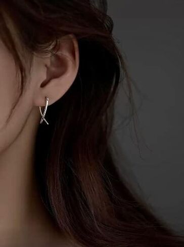 Silver Hoop Earrings for Women, Minimalist Sterling Silver Jewelry, Small Silver Hoops, Front Back Earrings, Unusual, Edgy 925 Silver Hoop Earrings in Saudi Arabia