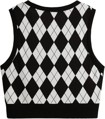 سترة بدون أكمام للسيدات من Verdusa برقبة دائرية منقوشة ومطبوعة على شكل أرجيل، أسود وأبيض XS in Kuwait