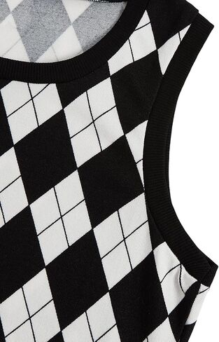 سترة بدون أكمام للسيدات من Verdusa برقبة دائرية منقوشة ومطبوعة على شكل أرجيل، أسود وأبيض XS in Kuwait