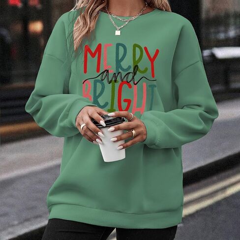 IZYJOY عيد الميلاد البلوز للنساء مرح ومشرق الرسم كنزة بمقاس كبير Crewneck كم طويل عطلة البلوز in Kuwait