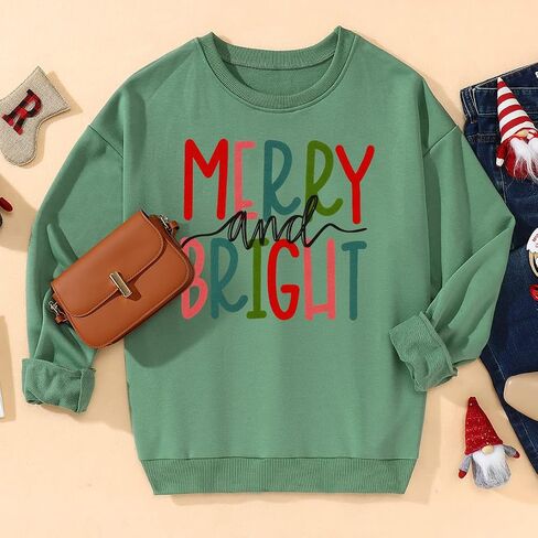 IZYJOY عيد الميلاد البلوز للنساء مرح ومشرق الرسم كنزة بمقاس كبير Crewneck كم طويل عطلة البلوز in Kuwait