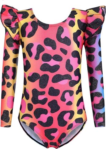 Arshiner Girls Gymnastics Leotards Ruffle Long Sleeve Shimmer Ballet Unitard Dancewear for 3-10 Years in Kuwait