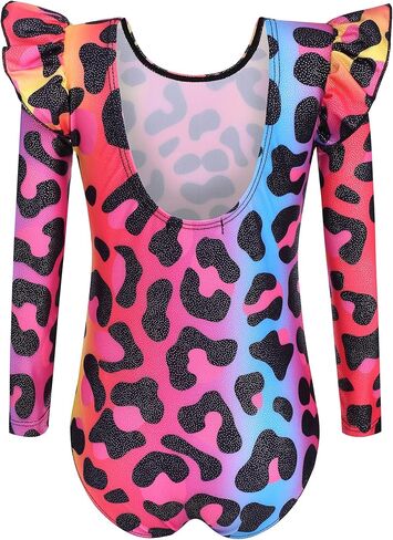 Arshiner Girls Gymnastics Leotards Ruffle Long Sleeve Shimmer Ballet Unitard Dancewear for 3-10 Years in Kuwait